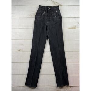 Vtg Rockies Jeans Womens 26/3 Black Rivets Bareback Riding High Rise Cowgirl 90s